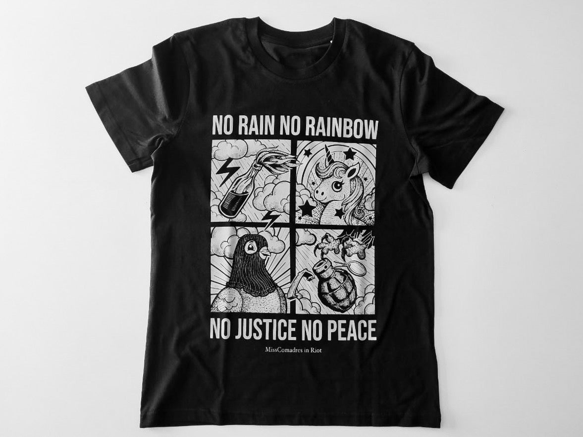 Camiseta unisex negra con mensaje queer antifascista y feminista FairTrade fair Wear ecológica 