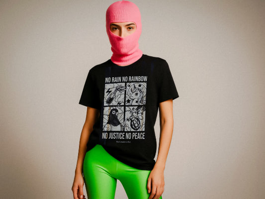 Camiseta negra unisex justicia social unicornio paloma feminista 