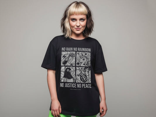 Camiseta negra unisex, ecológica lgtbiaq+, rainbow 