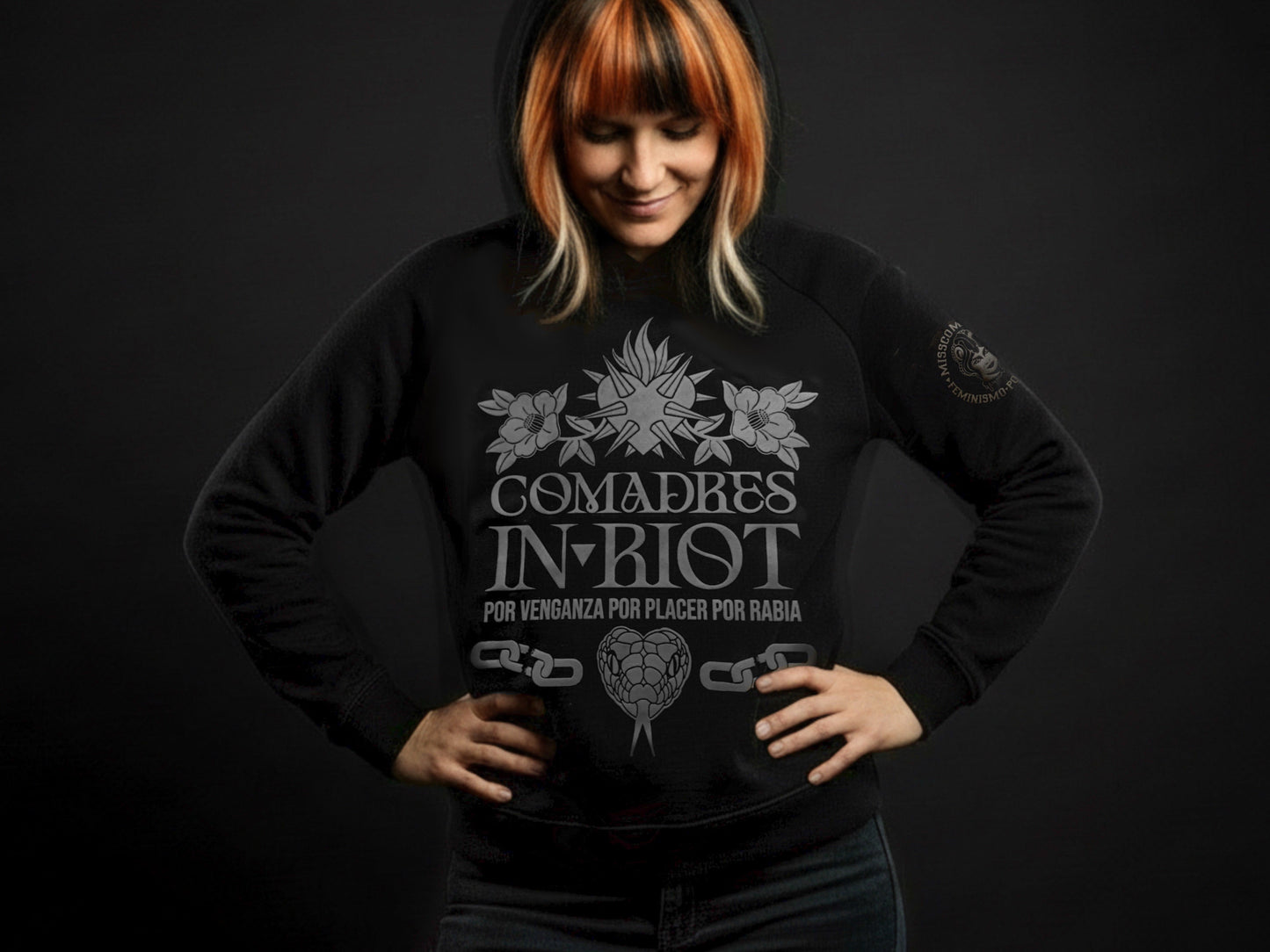 Sudadera negra unisex capucha, orgánica ecológica,sostenible femenina feminista 